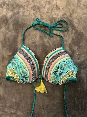 Shade & Shore Teal Multi-Color Paisley Bikini Top